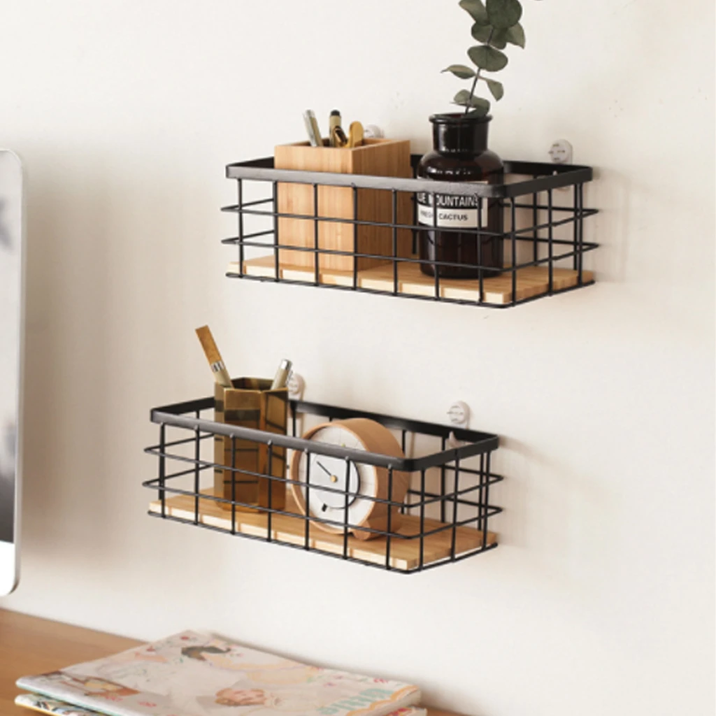 Kitchen Bedroom Home Decor Rack Makeup Storage Shelf Stylish Iron Wall Shelf Wooden Wall Mounted Storage Rack Organization Storage Holders Racks Aliexpress