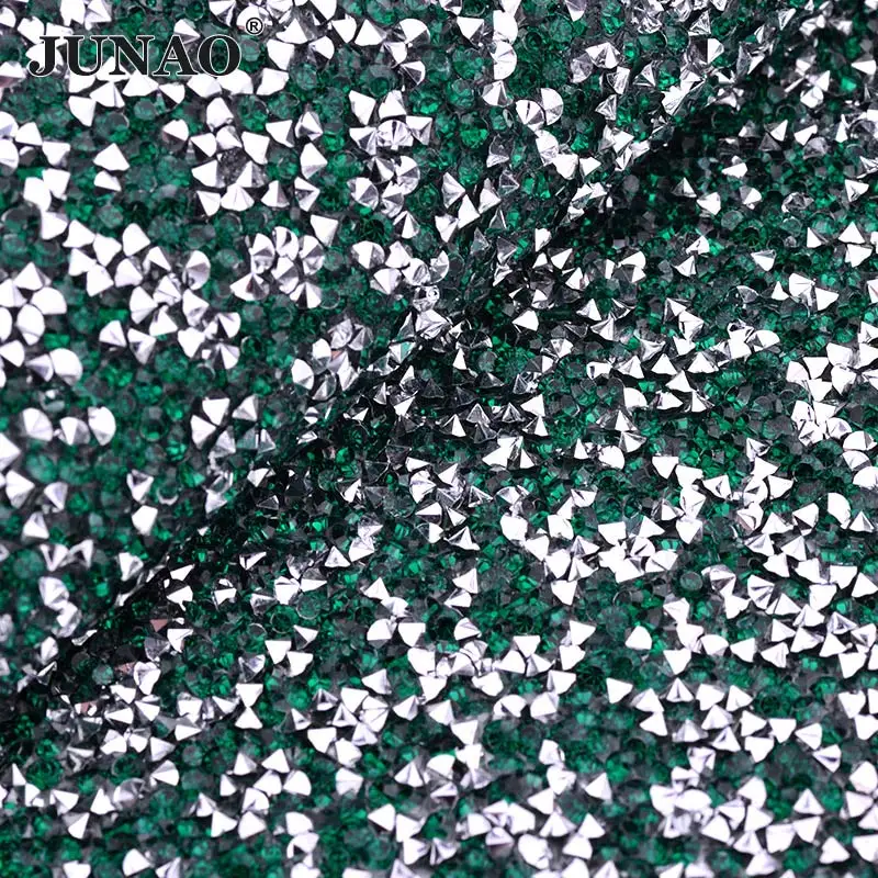 JUNAO 24x40 см черный самоклеющийся смолы Стразы на сетчатой основе ткань кристалл аппликация из страз обвязка Алмазный лист ремесла - Цвет: Silver Green
