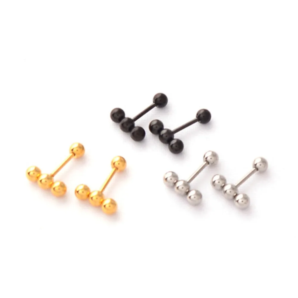 

1pcs Fashion Simple Metal Multi Small Balls T bar Stud Earrings for Women Punk Titanium Steel Silver Black Gold Ear Stud #275199
