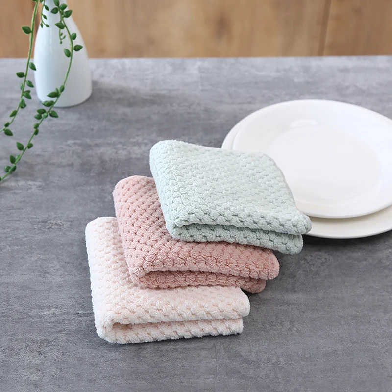 

1 Pc Coral Fleece Super Absorbent Clean Cloth Sink Wipe Non-stick Oil Cleaning Cloth Soft Double Dish Home Kitchen Hand Towel