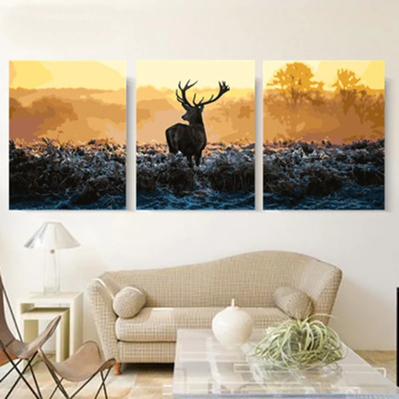 

3pcs/set FDiy Painting by Numbers Colorful Deer Digital Oil Painting Canvas Unique Gift Picture Home Decor Wall Kit Drawings