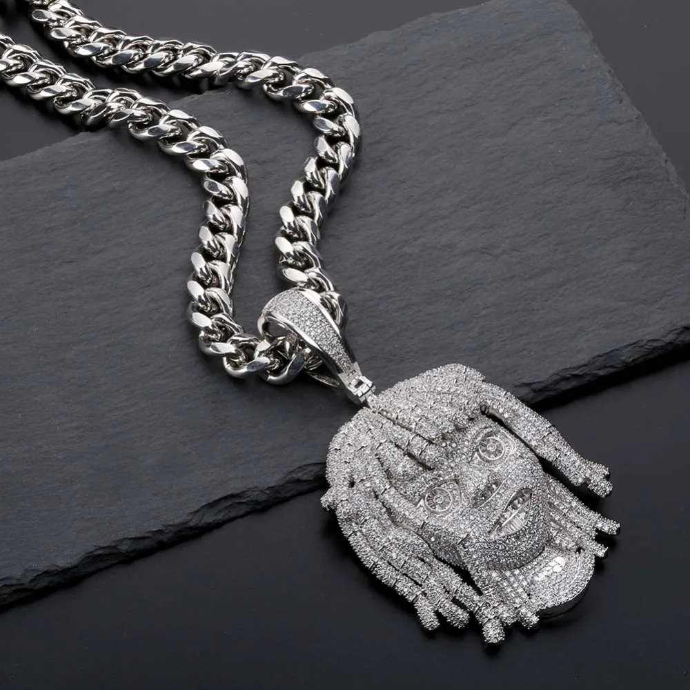 JINAO AAA Micro Pave Lil Pump кулон ожерелье с 10 мм кубинская цепь серебро кубический циркон Iced Out цепи для мужчин хип хоп ювелирные изделия подарок