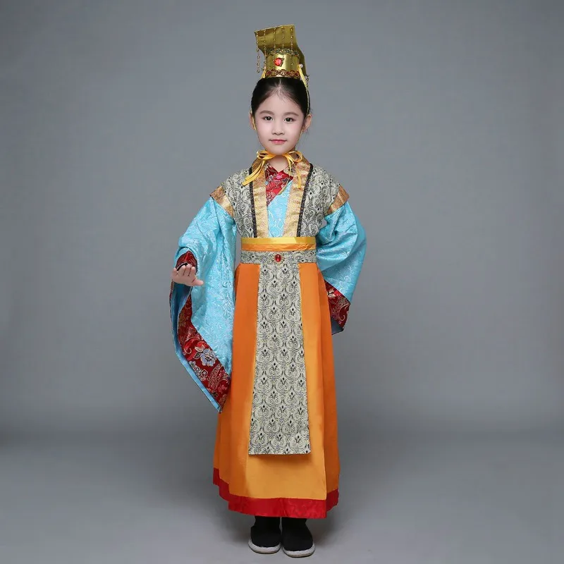 Детский костюм династии Тан мужской китайский Hanfu одежда для сцены для мальчиков и девочек, костюм императора для косплея одежда принца для выступлений - Цвет: light blue