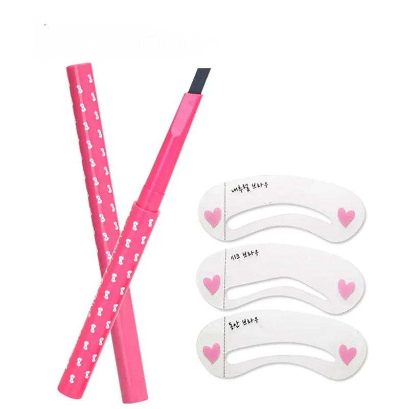 

1pc Eyebrow Pencil Longlasting Waterproof Durable Automaric Eyebrow Liner+3 Eyebrow Shape Stencils Grooming Kit Makeup Tool