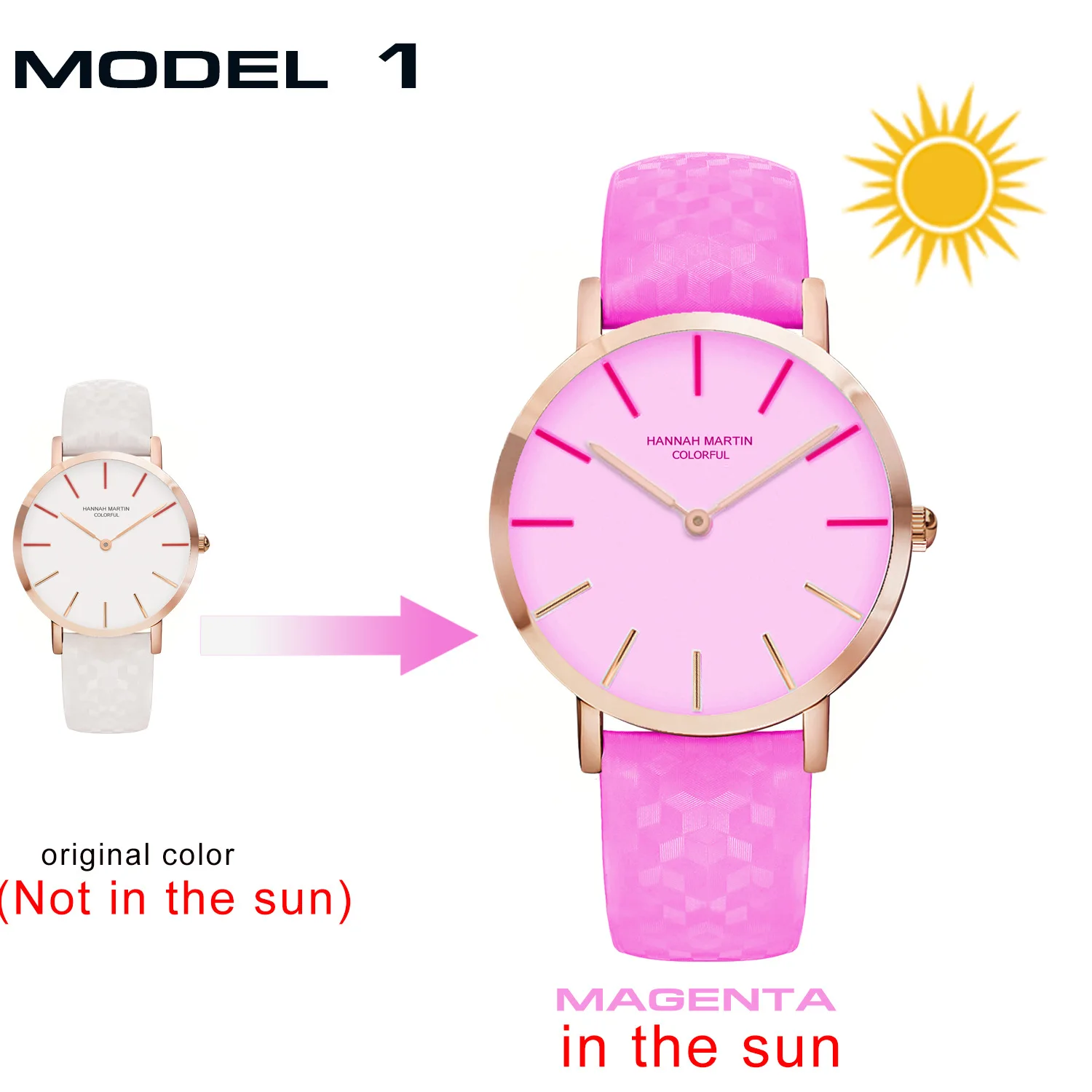 

HM Women's Watches UV-induced color change under sunlight Watch Ladies Leather waterproof Female Quartz Wristwatch
