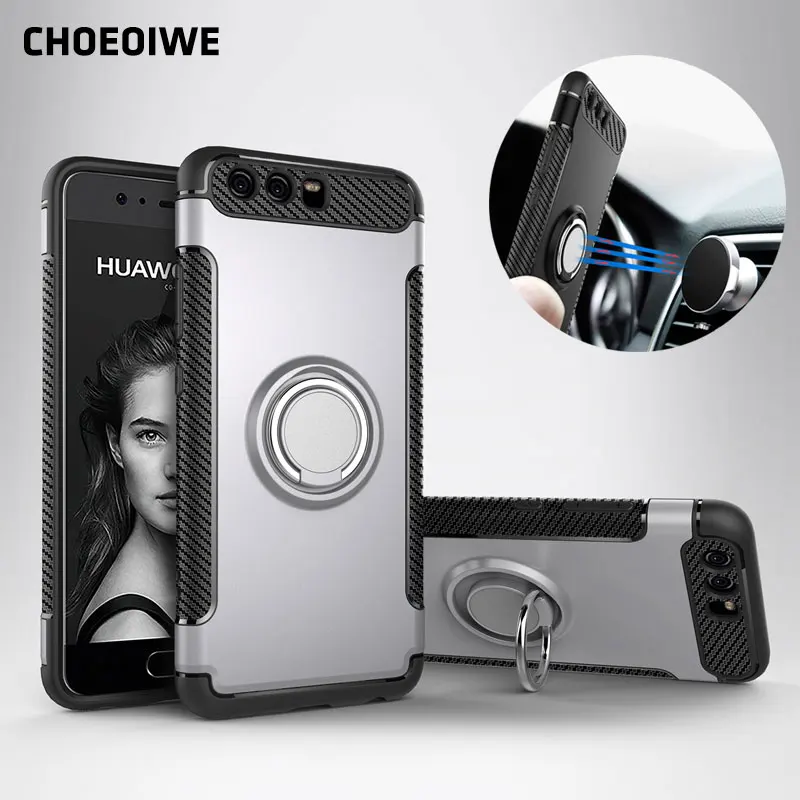 

CHOEOIWE Mobile Phone Cases Cover for Huawei P10 lite P10lite P10 Plus Case with Ring Holder Car Bracket Magnetic Suction Covers