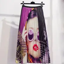 Новая модная плиссированная юбка с высокой талией Женская весенне-летняя миди юбка с эластичной резинкой на талии длинная юбка женская falda mujer BB4