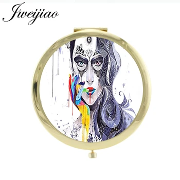 

JWEIJIAO Oil painter's masterpiece espejo de maquillaje Self-portrait ART vintage glass cabochon make up mirror for gift PT52