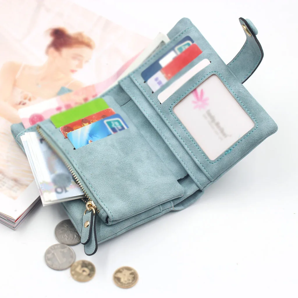 FashionTrendy Coin Purse Card LeatherWomen's Matte Wallet Short Small Fresh Student Wallet Cute Doka Women's Wallet Money Bag
