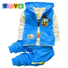 Новая одежда для малышей с Дональдом Даком, спортивный костюм для мальчиков и девочек, летние комплекты из 3 предметов: жилет+ футболка+ штаны, одежда для малышей 2-5 лет