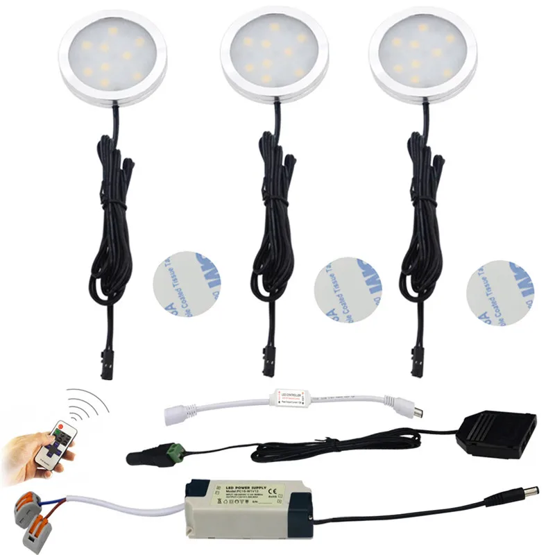 

LED Under Cabinet Lighting Aluminum Puck Lights 3X2W Direct Hard Wired for Kitchen Lighting 12VDC Low Voltage input