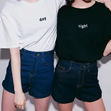 2017 Summer Women T shirt Harajuku Style Day Night Embroidery Female T-shirt Short Sleeved Tops White Black Color