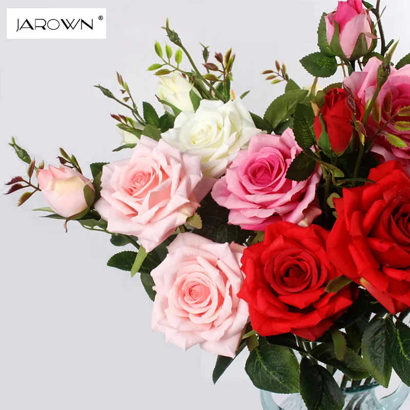 JAROWN Artificial 3Heads Paris Roses Flowers Artificial Plants Decorative Silk Flowers For Wedding Home Party Decoration Accor  (4)