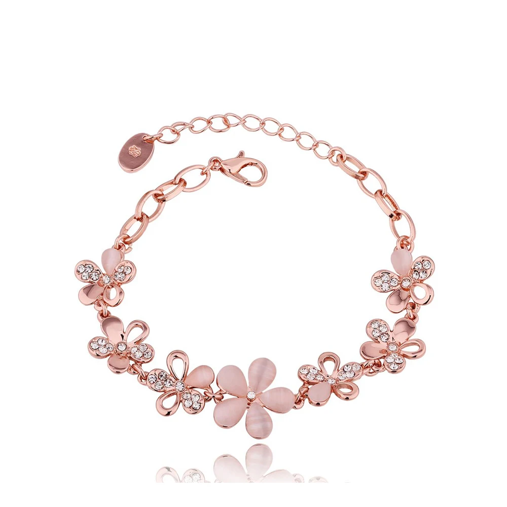 

Flower Pattern Bohemian Rose Gold Color Crystal Bracelet with Semi-Precious Stone Jewelry for Women Suitable for Cocktail Party