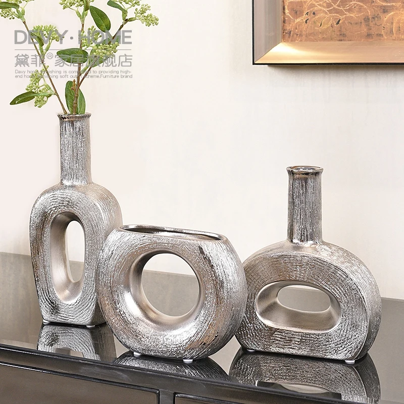 Vases Modern and Simple Home furnishings Silver Ceramic teapot Model Room Soft Decoration Artistic Decoration Nordic Style Home Decoration Vases Modern and Simple Home furnishings Silver Ceramic teapot Model Room Soft Decoration Artistic Decoration Nordic Style Home Decoration