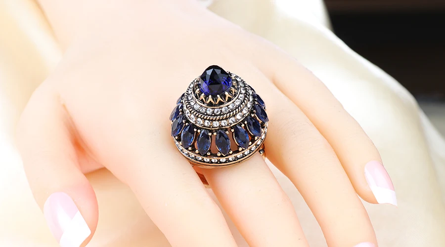 Kinel Горячее предложение, большое Винтажное кольцо, турецкое ювелирное изделие, уникальный натуральный камень, кольца для женщин, античное золото, вечерние, благородный кристалл, подарок, новинка
