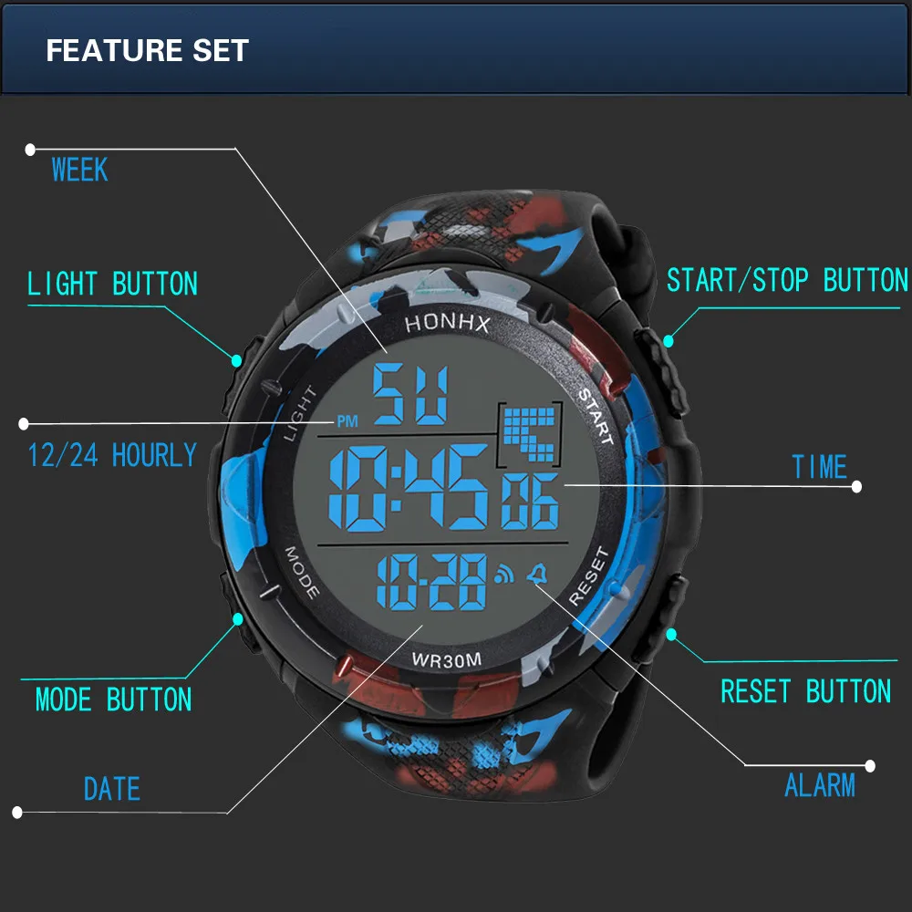 Мужские часы бренд honhx Мужские аналоговые цифровые военные армейские автоматические спортивные светодиодный водонепроницаемые наручные часы reloj hombre