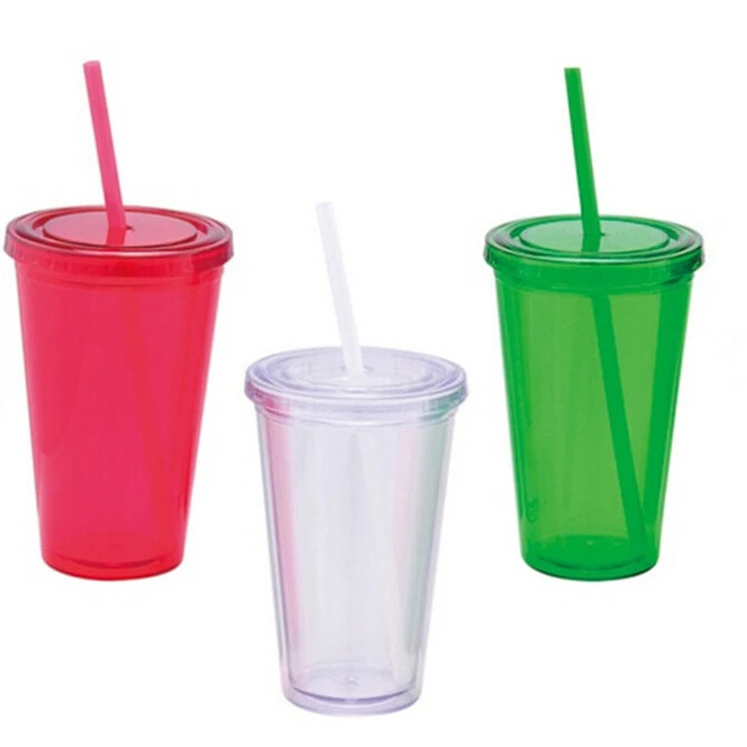 Promotional Double Wall Acrylic Tumbler With Straw Wholesale 16OZin