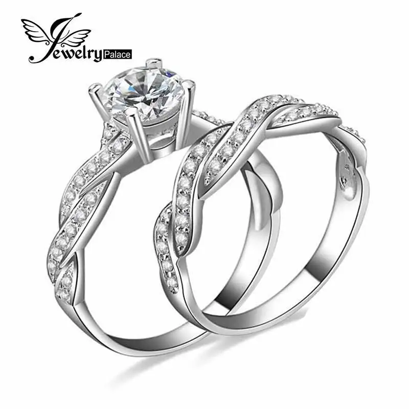 JewelryPalace Infinity Simulated Diamond Anniversary Promise Wedding Band Engagement Ring Bridal Set 925 Sterling Silver Jewelry