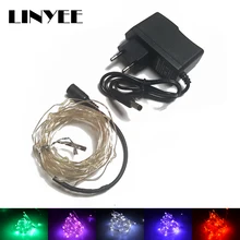 10 м 100 светодиодный s 5 м светодиодный строка светильник серебряной проволоки Фея светильник s, украшенное мозаикой из драгоценных камней, 12V 1A Мощность адаптер рождественский год Свадебные украшения светильник s