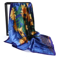 Van gogh lenço de seda girassol impressão senhoras designer xale luxo cabeça foulard soie quadrado feminino cachecóis senhoras acessórios 90x90
