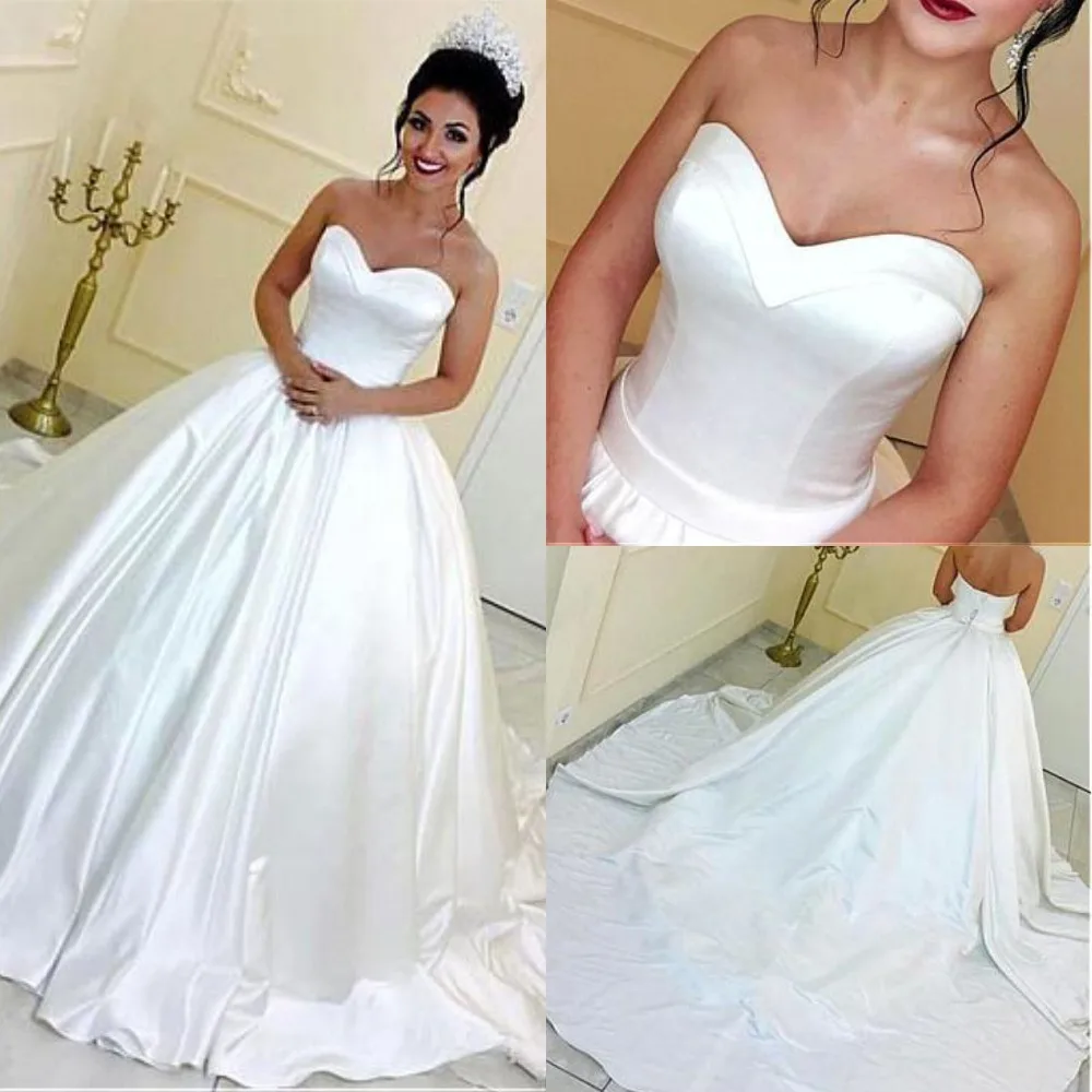 

Exquisite Satin Sweetheart Neckline Ball Gown Wedding Dresses Court Train Corset Bridal Gowns Robe De Mariage with Petticoat