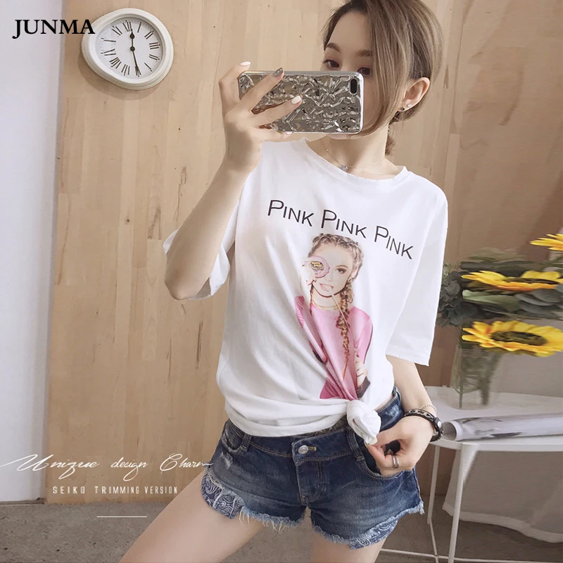 

White short sleeve tee shirt femme Girl o-neck cotton t-shirts Loose 2019 Korean Style summer women's streetwear tshirt cartoon