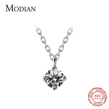 Modian Classic Clear CZ Zircon Round Pendants Necklace For Women 925 Sterling Silver Fashion 1.5CT Crystal Jewelry Gift