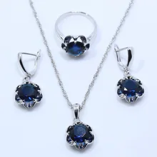 Невероятное голубое циркониевое цветочное Серебряные комплекты ювелирных изделий для Для женщин серьга, ожерелье, подвеска кольцо подарочная упаковка T105