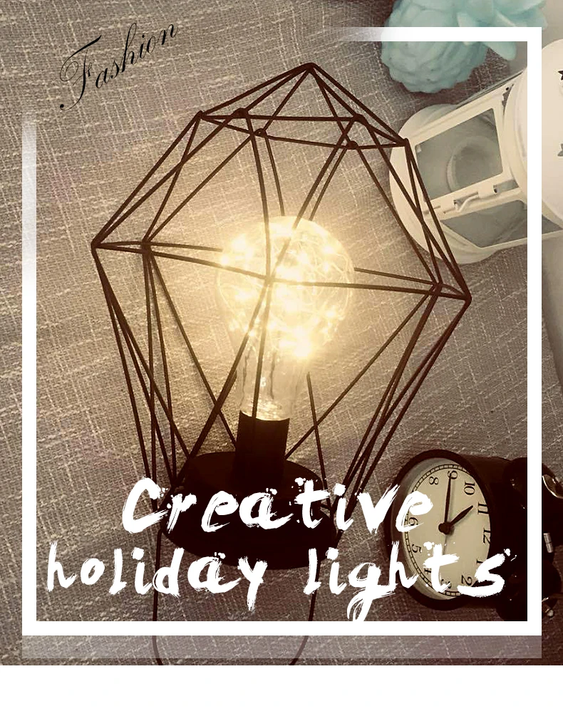 Iron LED Geometric Table Lamp Nordic Style Home Office Decor Pretty Ornament Multiple Iron wire made Battery case Holiday Lamp (1)