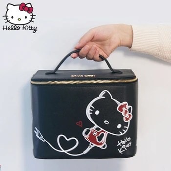 

Hello Kitty Cute Cartoon Storage Box Women Cosmetic Handbag Travel Girls Convenient Wrist Bag Lover Make Up Box Wash Beauty Girl