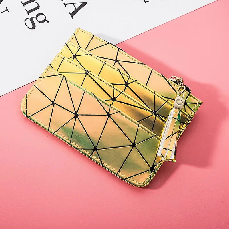 KANDRA золотые и розовые и фиолетовые голографические геометрические женские визитницы на молнии маленькие кошельки клатч Тонкий Бизнес Кредитные карты сумки