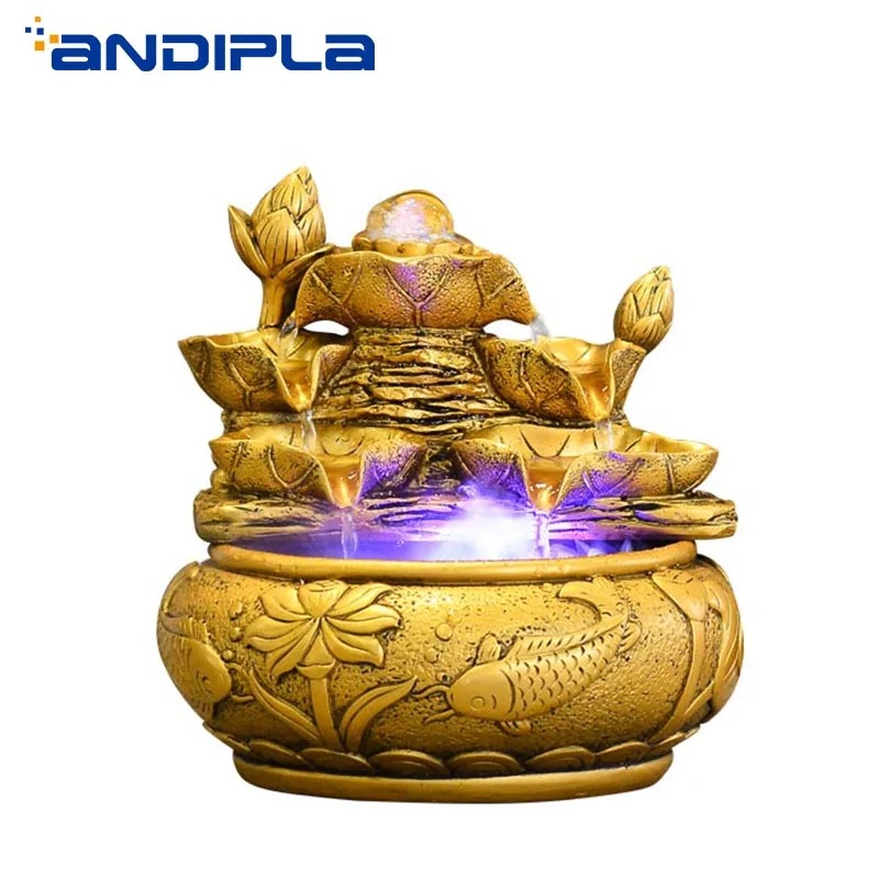 Креативные поделки из золотой смолы 110 В/220 В фонтан для воды Lucky Fengshui украшение