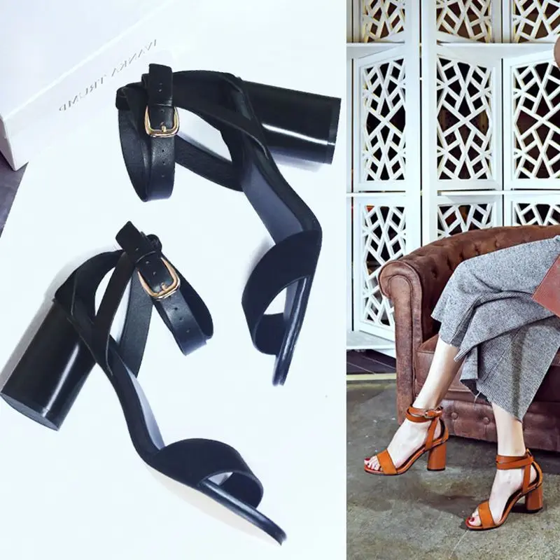 

Rome sandals female summer high with the new rough with the word simple Korean students summer leather shoes