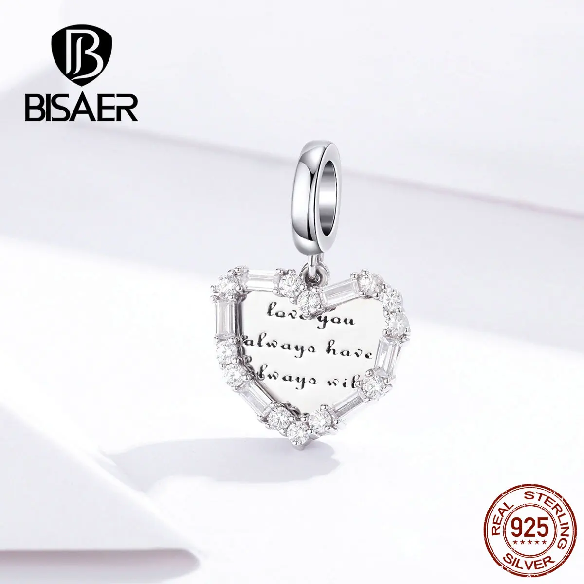 

BISAER 925 Sterling Silver Love Confession Zircon Double Heart Pendant Charms For Women Lover Fashion Silver DIY Jewelry GXC1164