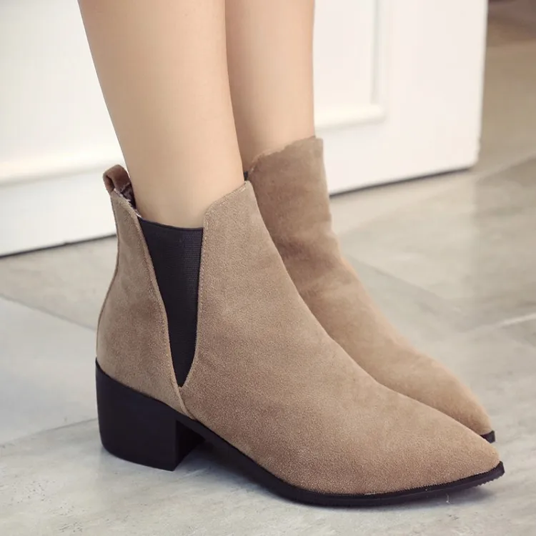 

Big Size 11 12 13 14 15 16 17 British fashion trend of retro pointed, thick heel, low heel, slippery boots and short boots