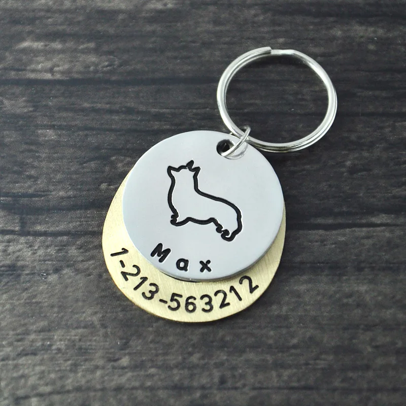 Персонализированные dogtag, Welsh Corgi dog tag, пользовательские собаки ID Tag, ручной штампованный идентификационный ярлык собаки, выгравированное имя и номер