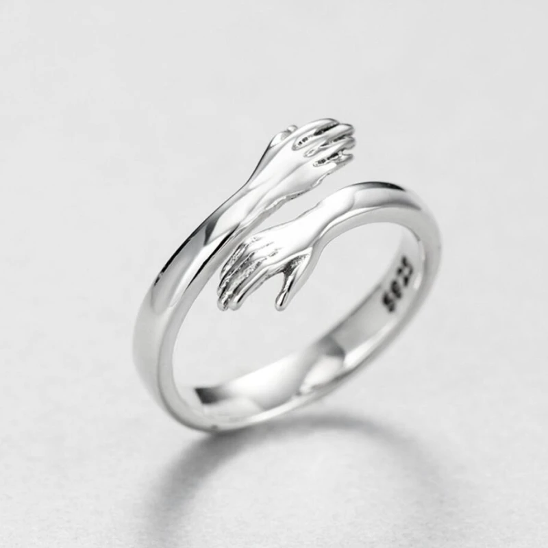 

WYEAIIR Creative Embrace Peace Simple Personality Cute Fresh 925 Sterling Silver Female Resizable Opening Rings