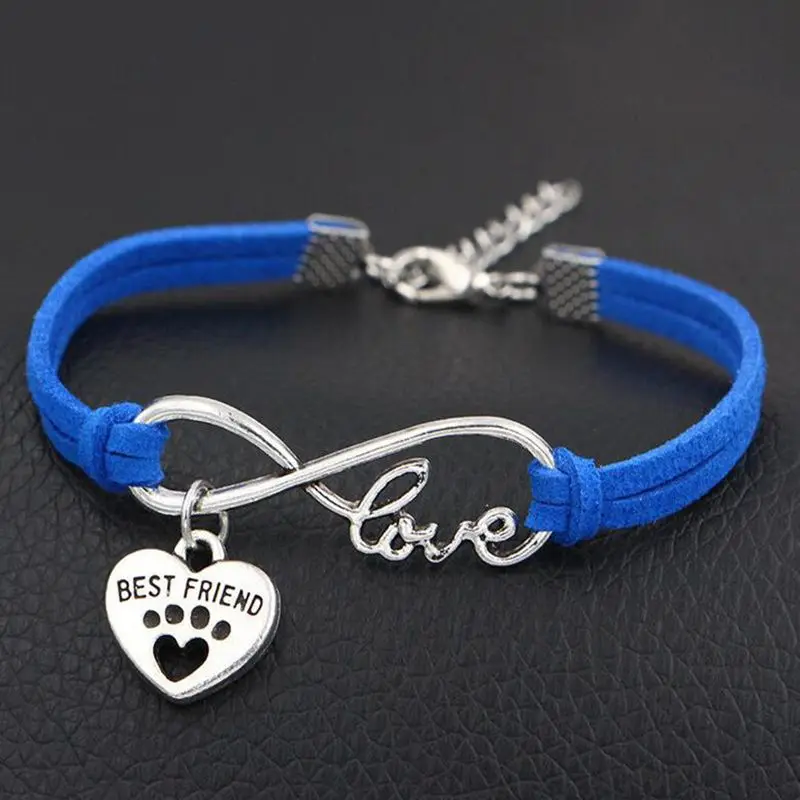 Винтажный серебряный браслет с надписью Love Infinity Cat Dog Paw сердце лучший Friend для