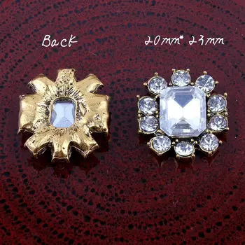

50pcs 20*23MM Square Rhinestone Button Alloy rhinestone Buttons in Gold Flat Back Embellishments RMM323