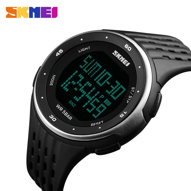 SKMEI 1219 Men Digital Watch LED Display Waterproof Male Wristwatches Chronograph Calendar Alarm Sport Watches Relogio Masculino - Цвет: silver