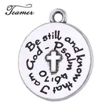 

Teamer 5pieces/lot Be still and know that I am God Letter Charm Religious Round Cross Pendant for Necklace Jewelry Making