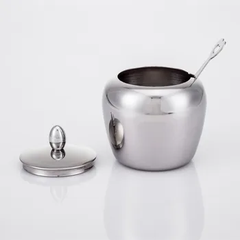 

1PC Fashion 304 Stainless steel spice jar Seasoning Box Condiment box Castor Sugar Bowl with Spoon Kitchen Supplies OK 0632