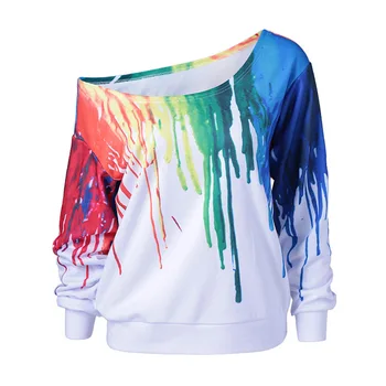 

harajuku Women Tops Autumn And Winter New Pattern Round Neck Wryshoulder Colour Number Printing Long Sleeve Woman