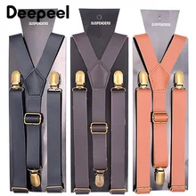 Deepeel/1 шт., 2,5X110 см, мужские подтяжки из полиуретана с 3 клипсами, унисекс, подтяжки из натуральной кожи, регулируемые подтяжки, кожаные украшения для джинсов
