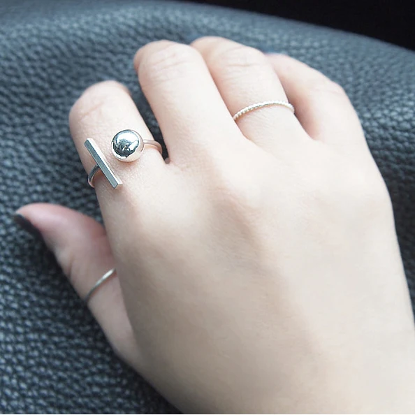 F.I.N.S корейское модное серебряное 925 шариковая палочка, открытое регулируемое кольцо на палец, 925 пробы Серебряное женское кольцо, ювелирные изделия, кольца
