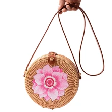 Round Women Rattan Bag Handmade Petal Rattan Shoulder Beach Bag Crossbody Bag Sunflower, Flower Style