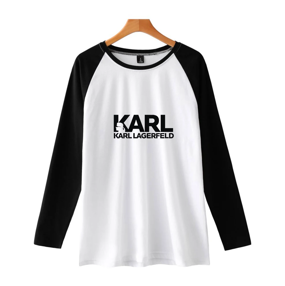 

Karl Autumn Long Sleeve Ragaln T-shirt Harajuku Casual Kpop Geometric Pattern Hip Hop College Style Soft Unisex Tshirt