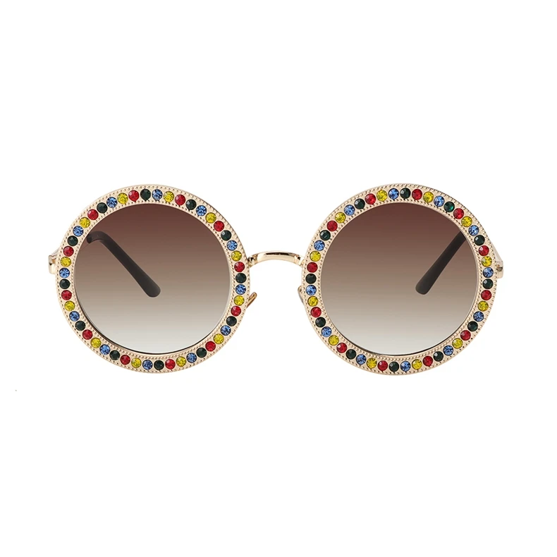 ROYAL GIRL, женские круглые солнцезащитные очки с кристаллами, фирменный дизайн, роскошные стразы, солнцезащитные очки высокого качества, UV400 ss970 - Цвет линз: C3-Gold-Brown