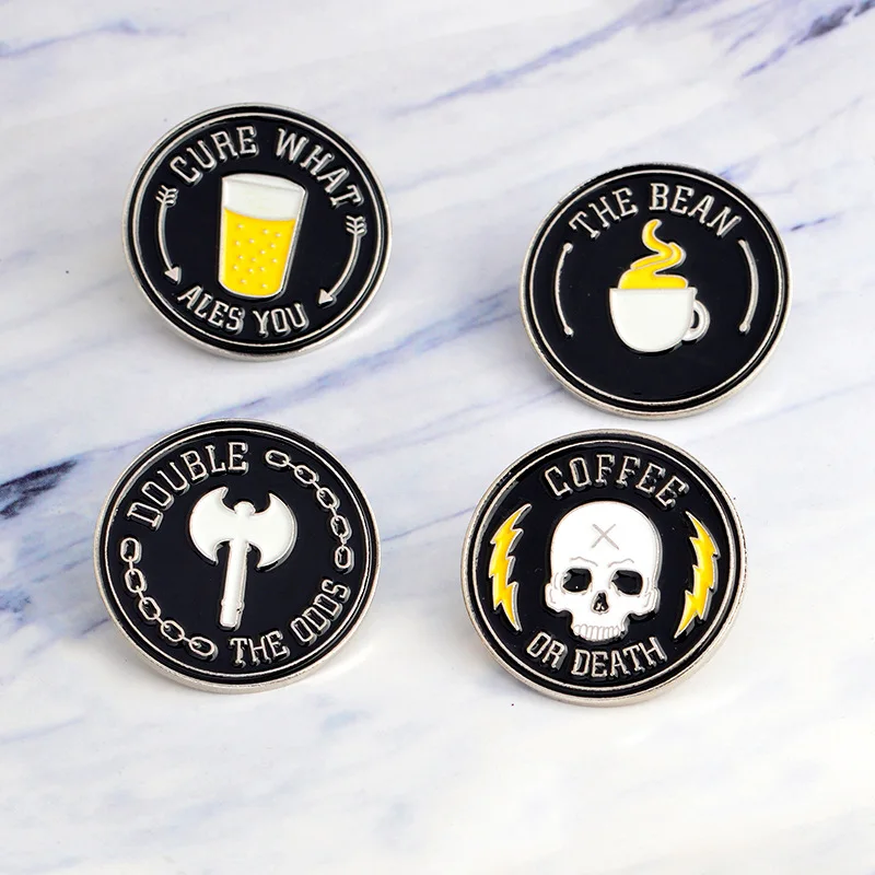 

Creative Personality Explosion Coffee Skull Beer Mug Brooch Pin Badge Denim Jacket Coat Lovers Clothing Gifts